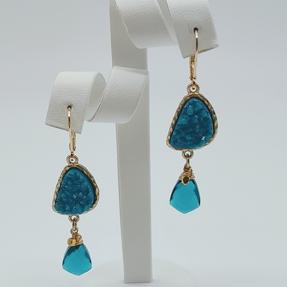 Sterling Silver Vermeil Teal Quartz Drop Earrings - Picture 9 of 10